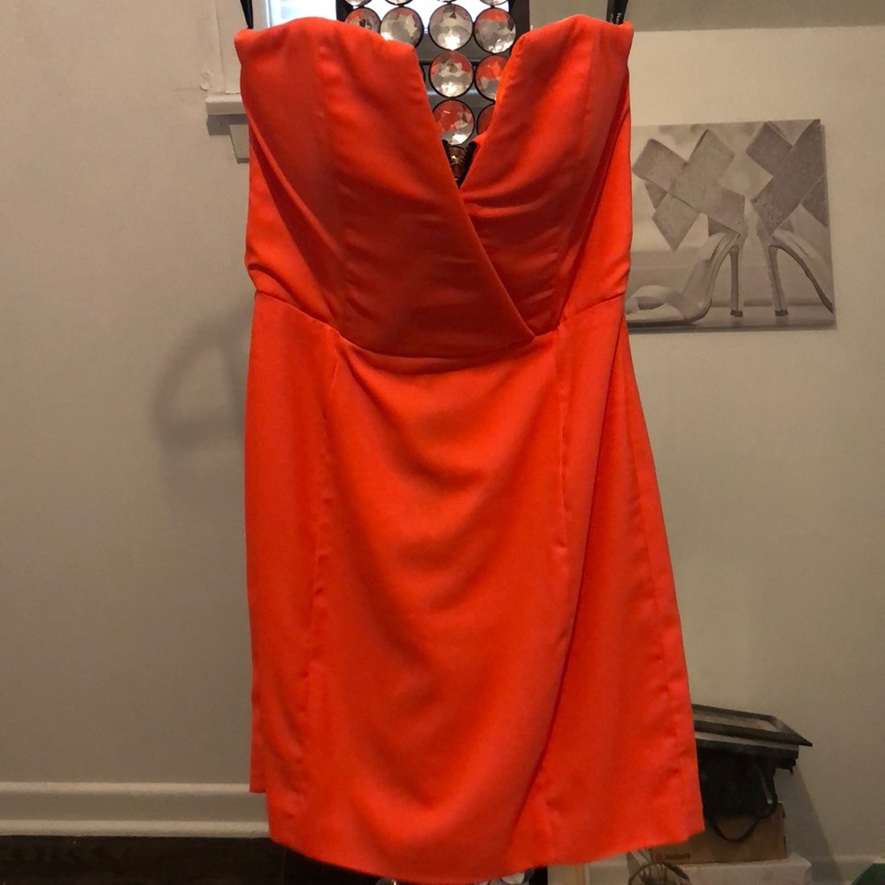 Strapless bright coral dress